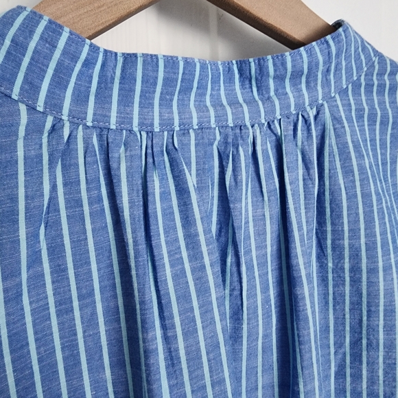 Finley Jay Striped Cotton Chambray Blouse In Aqua/blue - Picture 8 of 11